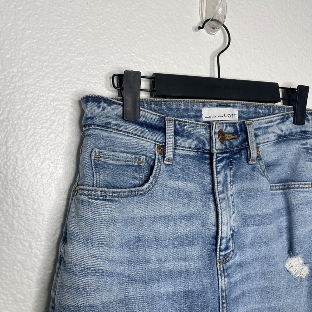 Loft Curvy High Waist Skinny Ankle Jeans Blue Distressed Raw Hem Size 25 0 - Picture 12 of 15